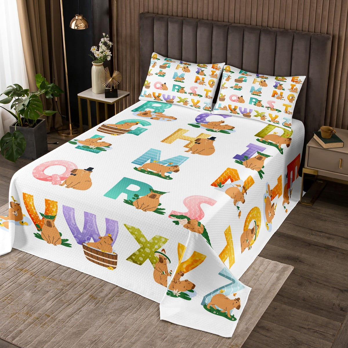 YST Cute Capybara Coverlet Queen Size Funny Capybara Bedding Set