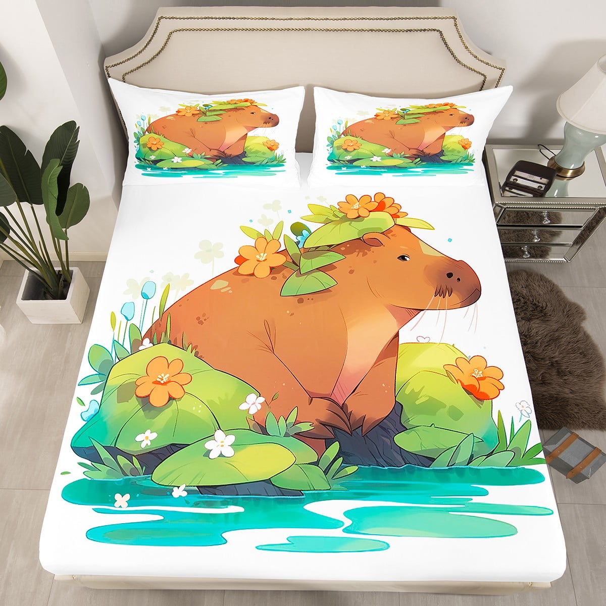YST Cute Capybara Fitted Sheet for Kids Child,Cartoon Funny Capybara