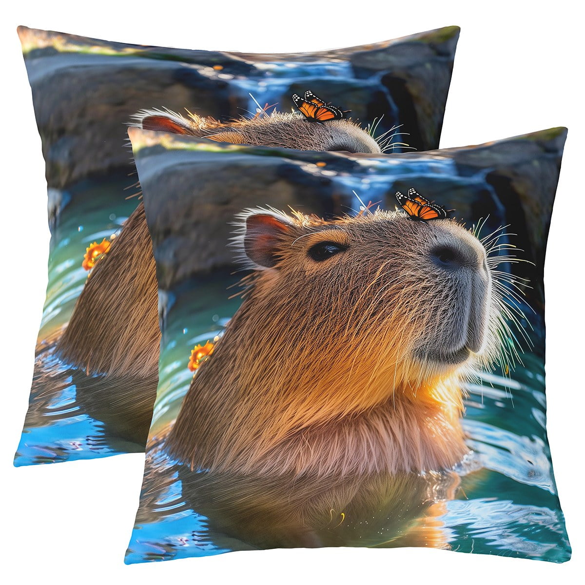 YST Cute Capybara Throw Pillow Covers 20x20 Inch Set of 2,3D Wild