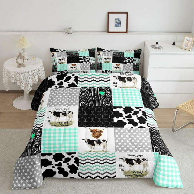 YST Cute Cow Print Comforter Set Queen Size Kawaii Highland Cow Bedding