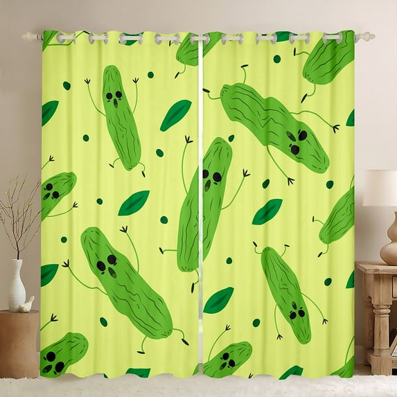 Erosebridal Cute Cucumbers Curtains & Drapes Cartoon Pickles Green Vegetable Blackout Curtains for Living Room, Funny Realistic Food Curtains Watercolor Style Window Treatments 42''Wx84''L