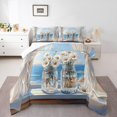 thumbnail image 1 of Cute Daisy Floral Full Comforter Set,Coastal Beach Boho Flower Bedding Set Women,Bohemian Flowers Wildflower Quilt Bed Set Blue Ocean Sea Bed Comforter Set 3Pcs, 1 of 5