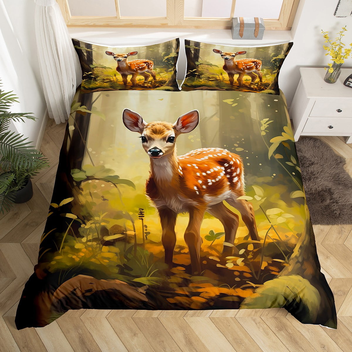 YST Cute Deer Bedding Set Sika Deer Woodland Animals Full Comforter ...