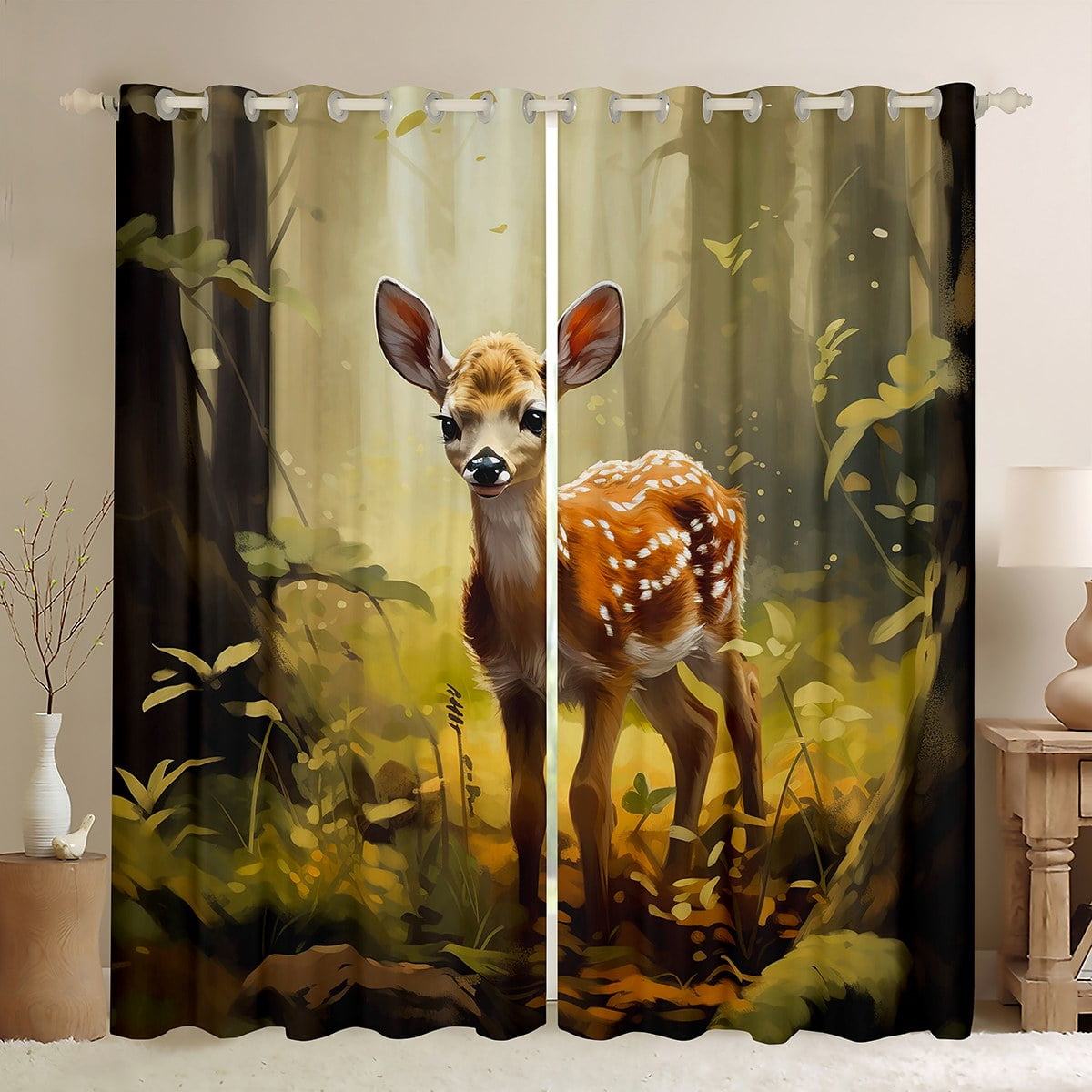 YST Cute Deer Curtains & Drapes Sika Deer Woodland Animals Curtains for Boys Girls Kids Bedroom ...