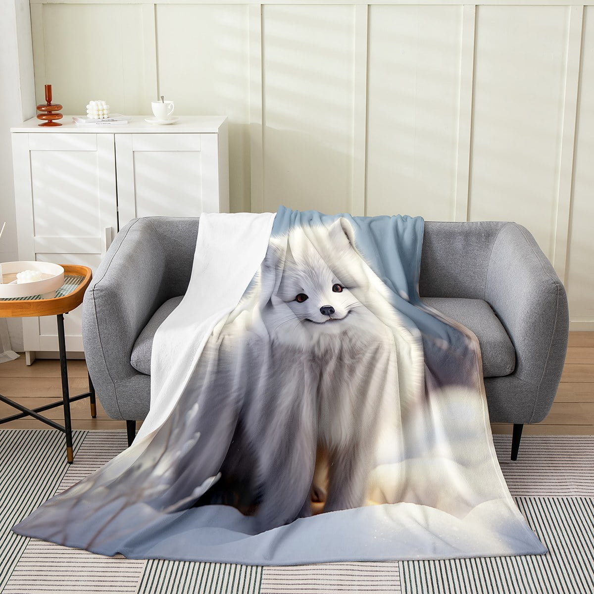 YST Cute Dog Blanket White Dog Print Throw Blanket 3D Dog theme Pattern Fleece Blanket for Kids