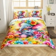 thumbnail image 1 of Cute Elephant Comforter Cover,Kawaii Animal Queen Duvet Cover Cartoon Flower Elephant Bedding Set Rainbow Floral Quilt Cover Bedroom Decor Zipper 3 Pcs, 1 of 5