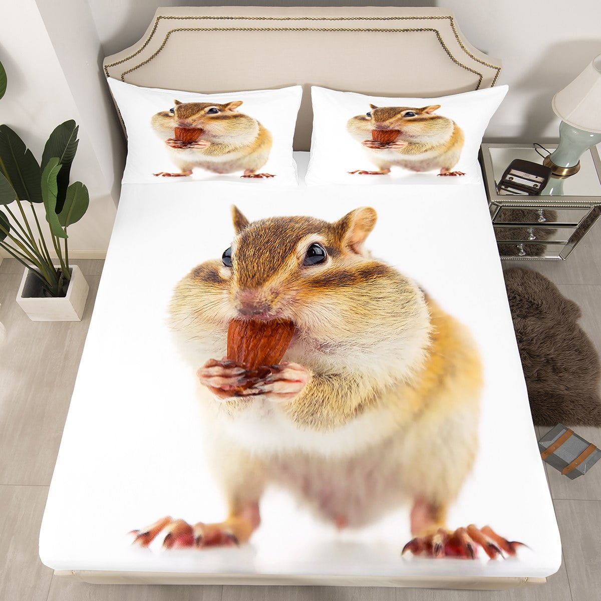 YST Cute Ground Squirrel Bed Sheets Kawaii Hamster Fitted Sheet Twin