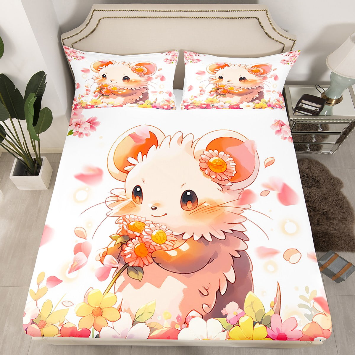 YST Cute Guinea Pig Bed Sheets for Girls Boys Cartoon Pet Animal Fitted
