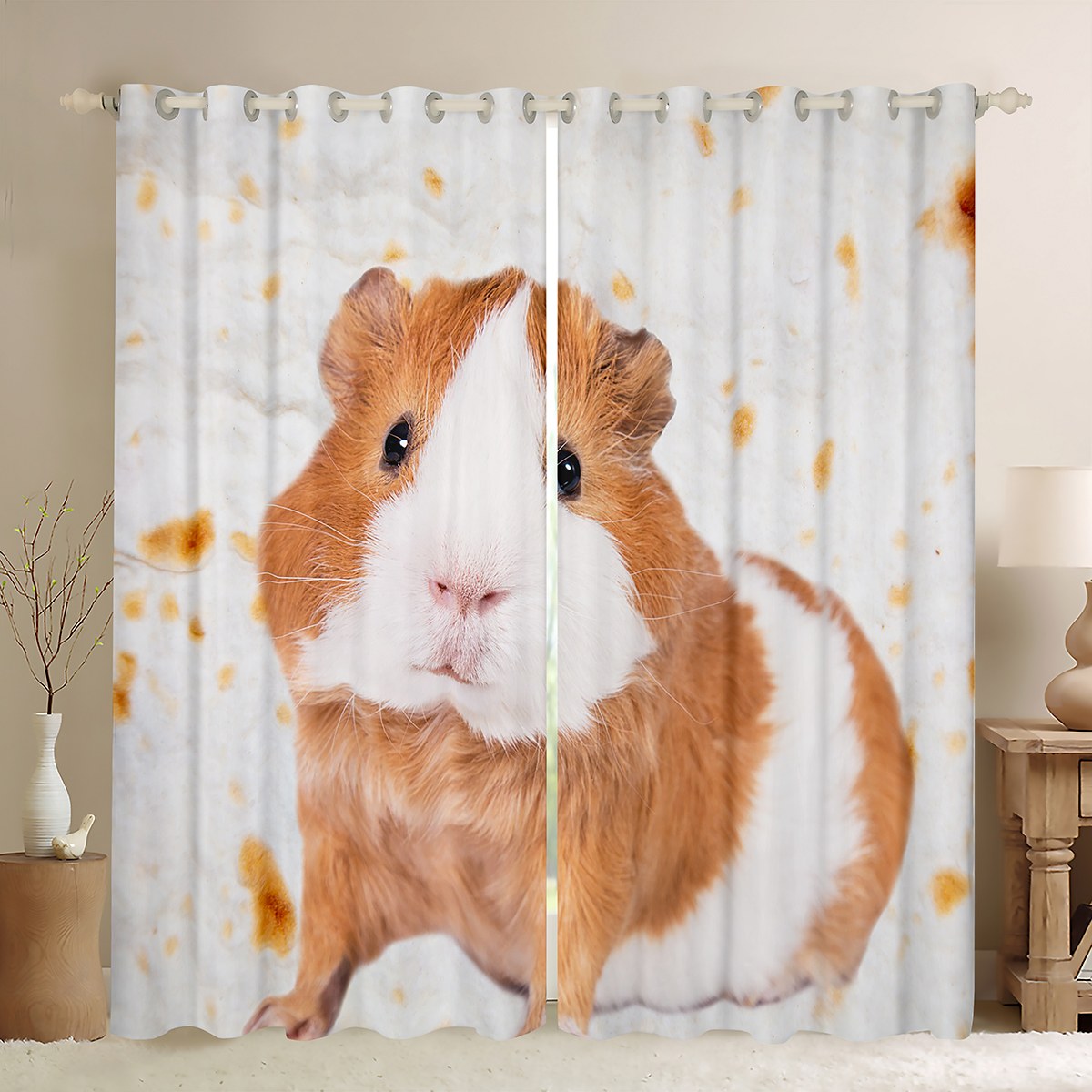 Yst Cute Guinea Pig Curtains And Drapes Brown White Curtains Burrito