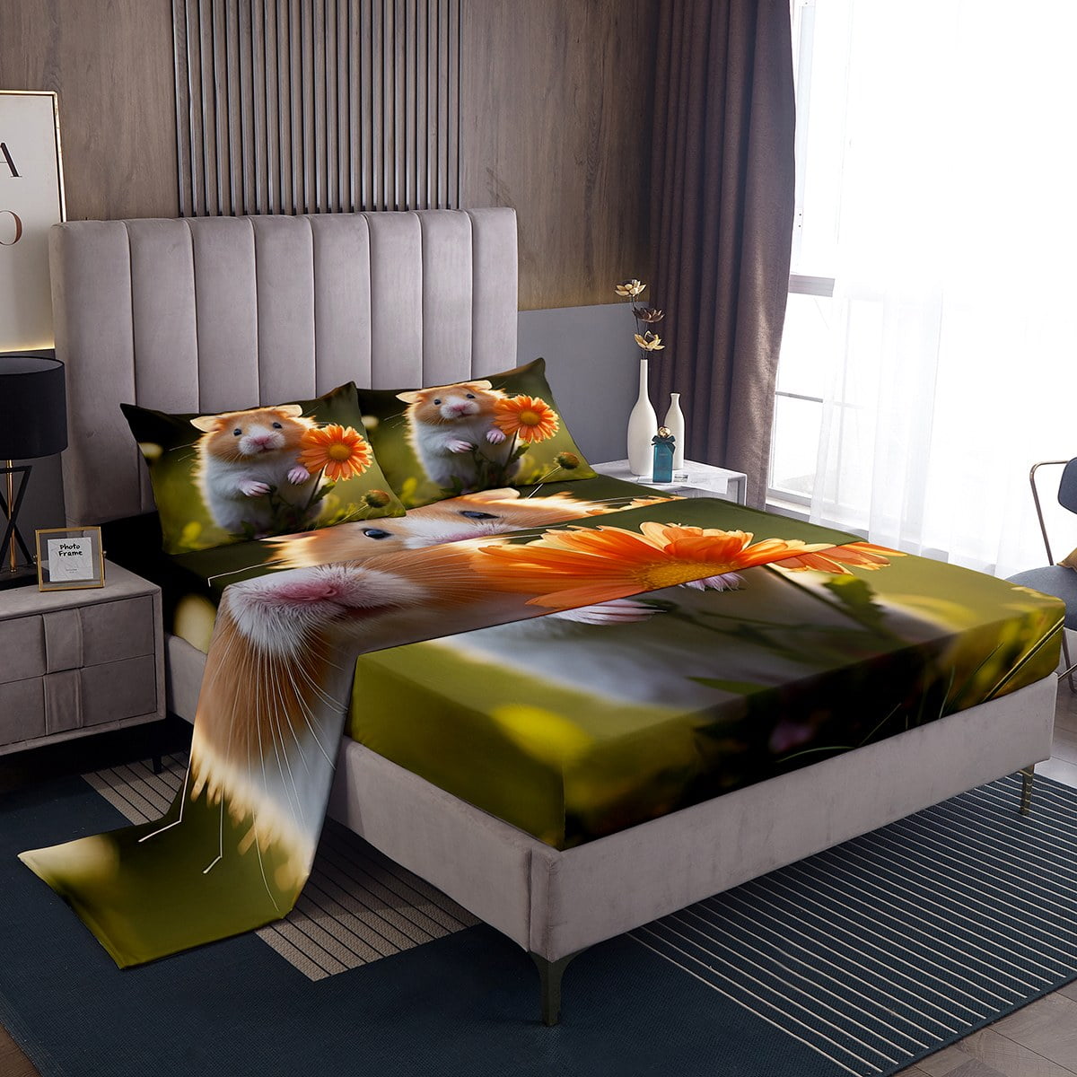 YST Cute Guinea Pig Queen Size Sheet Sets Kawaii Hamster Bed Sheets Set