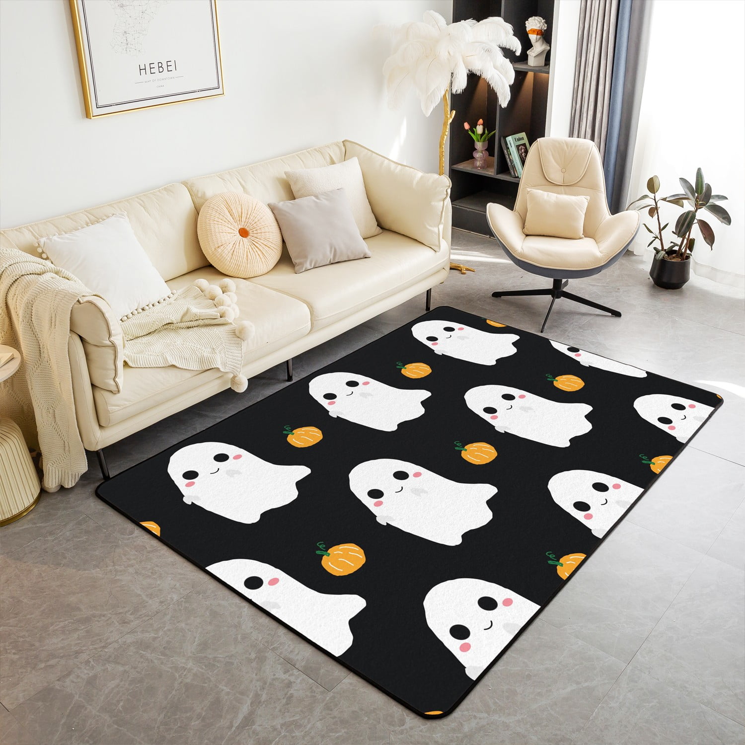 YST Cute Halloween Spooky Area Rug,Happy Halloween Living Room Rug 5x7 for Bedside,Gothic Horror
