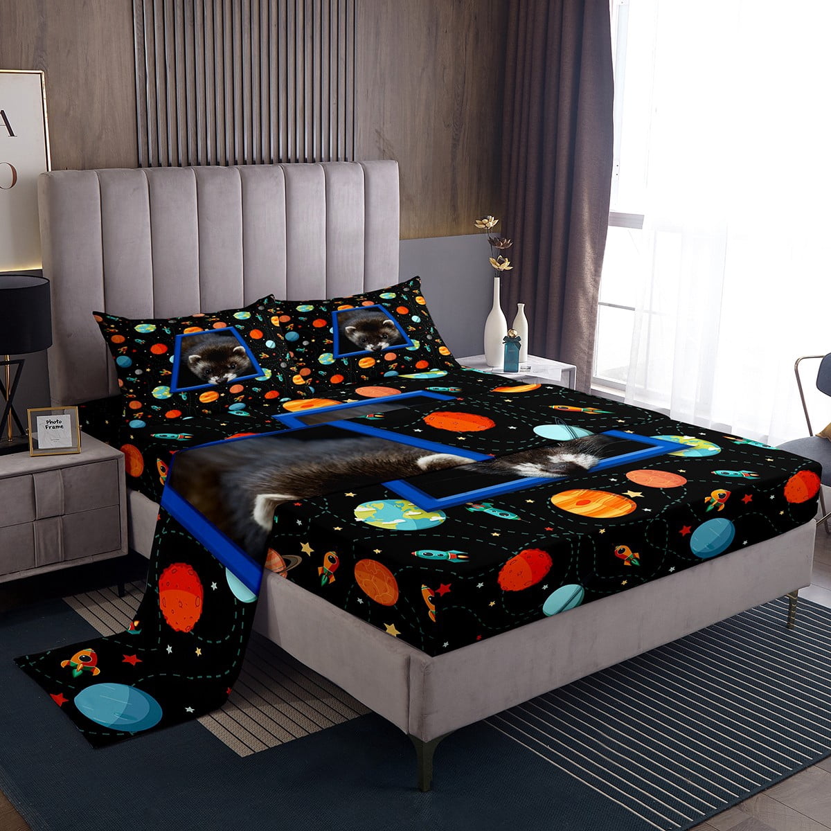 YST Cute Kawaii Ferret Bed Sheets Set Mystic Outer Space Twin Size ...