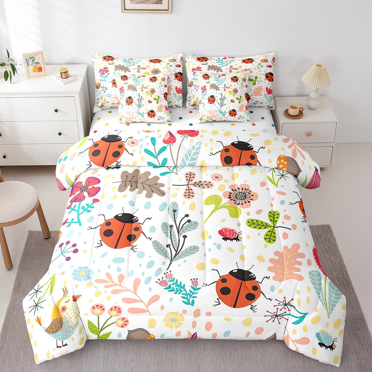 YST Cute Ladybug King Size Comforter Set 7 Piece With Sheets Cartoon ...