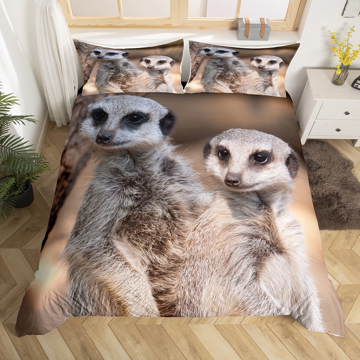 YST Cute Meerkat Bedding Sets Queen Wild Animal Comforter Cover, Kawaii