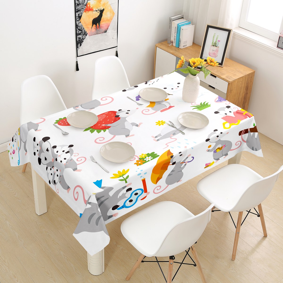 YST Cute Opossum Mouse Table Cloth for Kids Boys Girls Kawaii Animal
