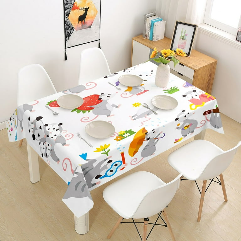 YST Cute Opossum Mouse Table Cloth for Kids Boys Girls Kawaii Animal Table Cover Cartoon Strawberry Floral Tabletop Funny Wildlife Tablecloths Chic