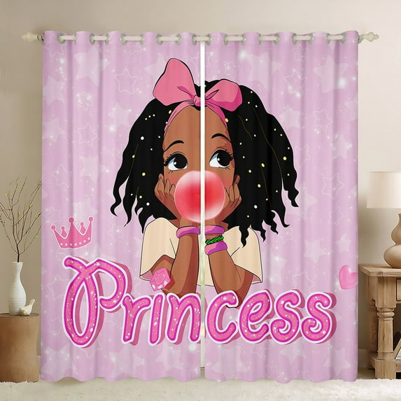 Erosebridal Cute Princess Curtains Kawaii Black Curtains & Drapes, Afro Melanin Blackout Curtains Sparkling Stars Living Room Curtains, Teen Window Treatments