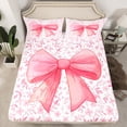 thumbnail image 1 of Cute Princess Bed Sheets Kawaii Bowknot Bedding Set Full Teen Women,Fantasy Pink White Flower Plant Fitted Sheet Watercolor Bow Sheets Room Decor 3 Pcs, 1 of 5