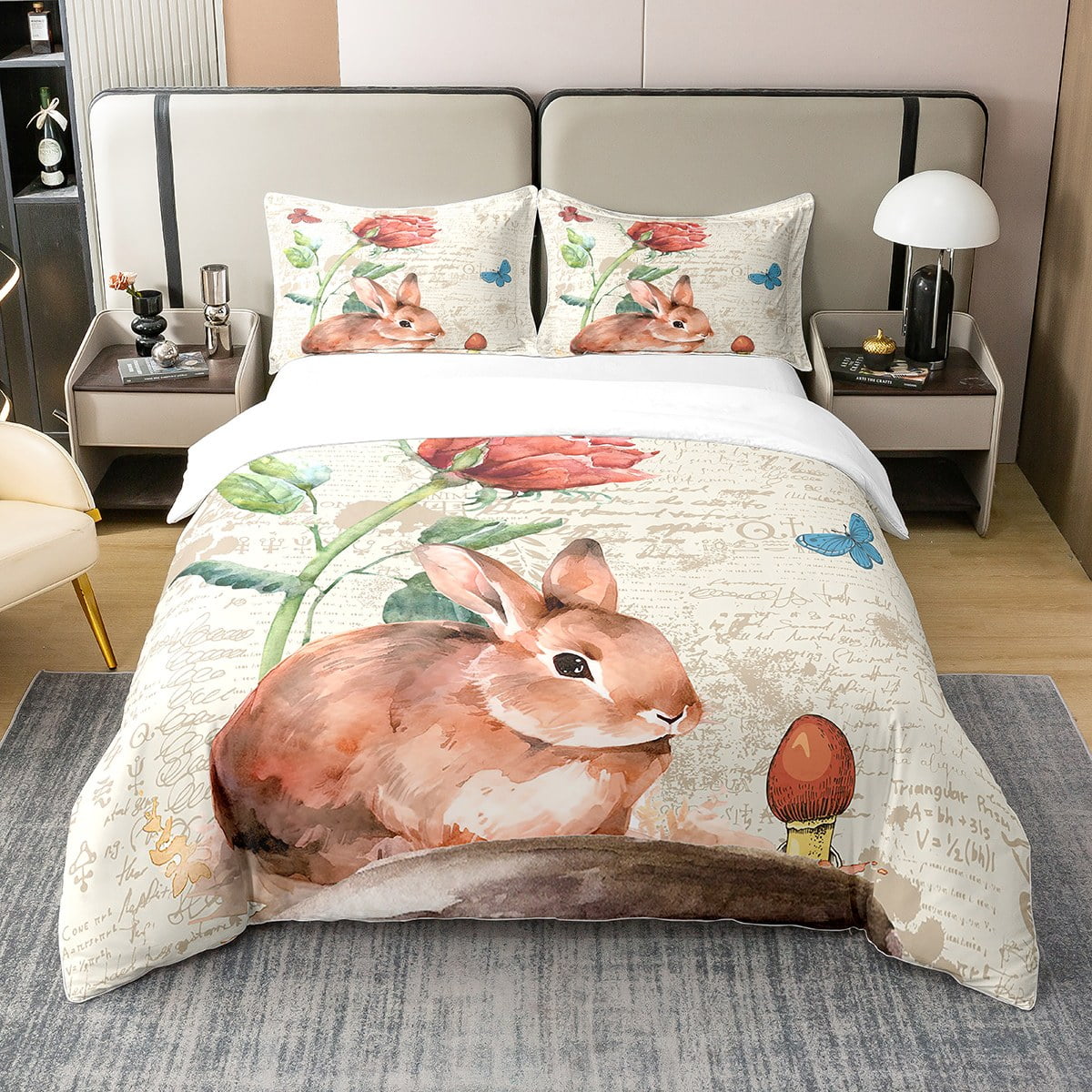 YST Cute Rabbit 100% Cotton Comforter Cover Queen,Easter Bunny Bedding ...