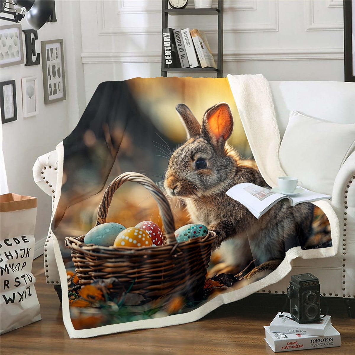 Throw A Rabbit Cute Rabbit Throw Blanket Easter Eggs Decor Blanket Lovely Animal ...