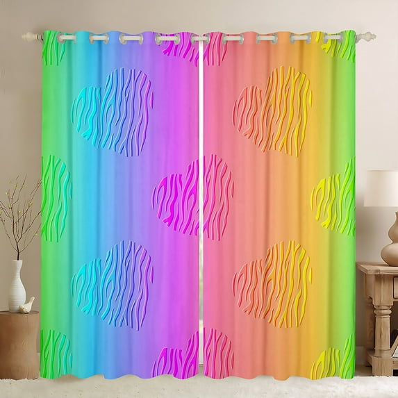 Erosebridal Cute Rainbow Curtains Colorful Ombre Gradient Blackout Curtains, Kawaii Love Hearts Curtains & Drapes Zebra Print Bedroom Curtains, Girly Psychedelic Window Treatments