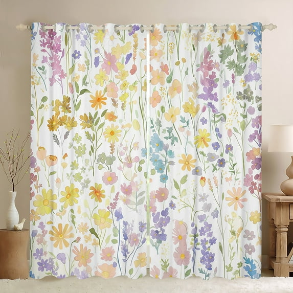 Cute Rainbow Flower Curtains Women,Colorful Boho Floral Curtains 30%-50% Blackout Rustic Home Decor,Bohemian Wildflower Curtains Flowers Window Curtains 2 Panels 52"Wx63"L