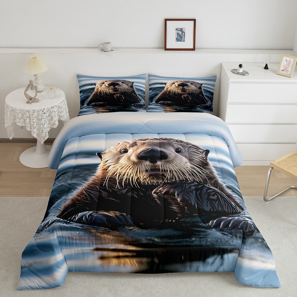 Otter Print Pattern Duvet Cover Bedding Set