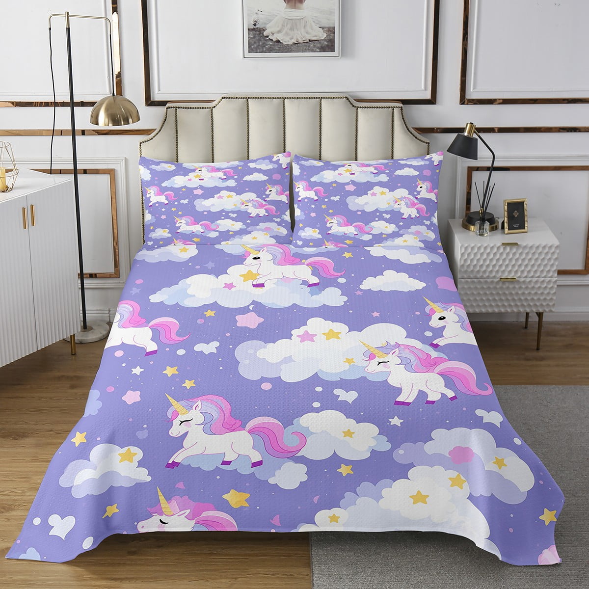 Unicorn Pink Pattern Print Bed Set Quilt main image 1