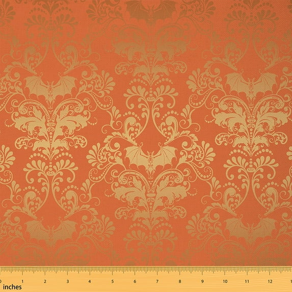 Erosebridal Damask Fabric by the Yard Antique Victorian Upholstery Fabric Boho Gothic Floral Bats Decorative Fabric for Upholstery and Home Accents Bats DIY Art Waterproof Fabric,5 Yards,Orange