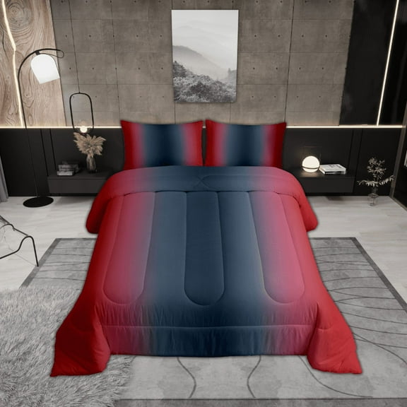 Erosebridal Dark Blue and Red Comforter Set King,Rainbow Ombre Bedding Set Aesthetic Room Decor for Women Men,Gradient Colorful Comforter Sets Abstract Quilt Bed Set 3Pcs