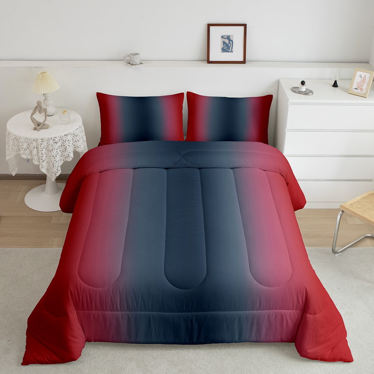 Erosebridal Dark Blue and Red Comforter Set Queen,Rainbow Ombre Bedding ...