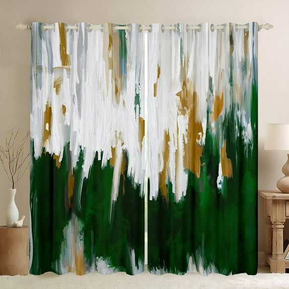 Erosebridal Dark Green Curtains Watercolor Graffiti Curtains & Drapes, Striped Oil Painting Blackout Curtains Aesthetic Modern Bedroom Curtains, Ombre Brush Marks Contemporary Window Treatments