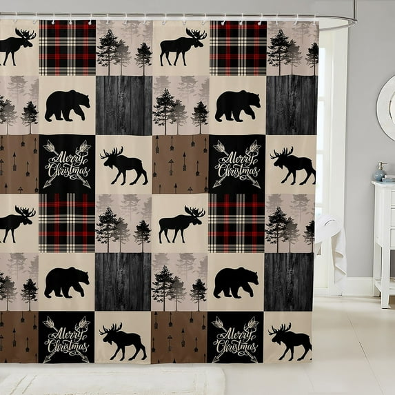 Erosebridal Deer Bear Bath Curtain, Country Wild Animal Shower Curtain Teens Adult,Retro Farmhouse Patchwork Bathtub Shower Curtain Cabin Rustic Lodge Shower Stall Curtain 72" W X 78" L