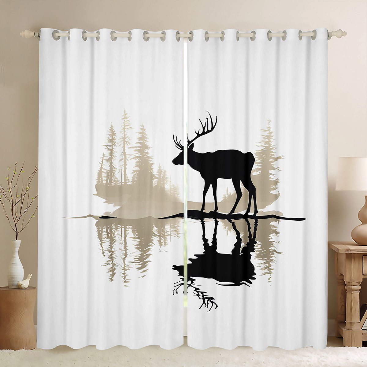 Rustic Plaid Elk Blackout Curtains – Hunting Theme, Room Darkening, 2 Panels 54x42 Inches, Rod Pocket, Farmhouse Style