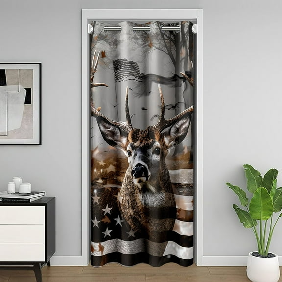 Deer Door Drape,American Flag Room Divider Curtain 34"W X 80"L,United States Blackout Curtain Privacy,Rustic Farmhouse Style Door Curtain for Bedroom Doorway Living Room