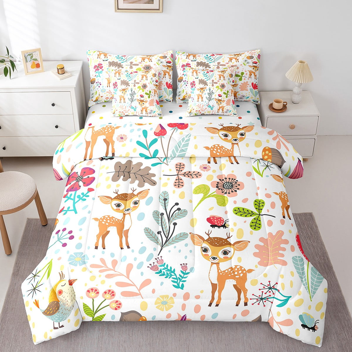 YST Deer Kids Bed In A Bag With Sheets King Cute Deer Comforter Set 7 ...