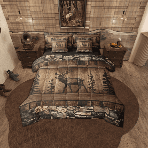 Deer Moose Bed In A Bag 7 Piece Full Rustic Cabin Lodge Comforter Set Adults Woodland Hunting Wildlife Animal Bedding Country Farmhouse Bedding Comforter Sets Brown