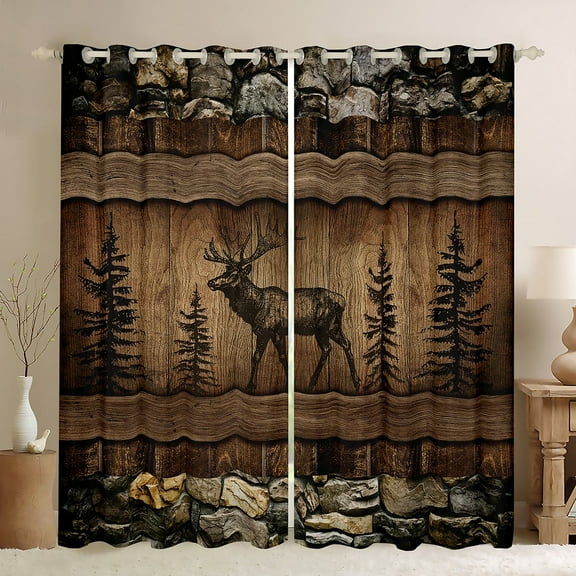 YST Deer Moose Window Curtains 42"Wx84"L Rustic Cabin Lodge Curtains & Drapes For Bedroom Woodland Hunting Wildlife Animal Blackout Curtains Country Farmhouse Window Treatments Brown