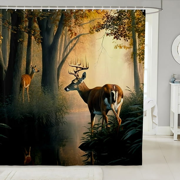 YST Deer Shower Curtain Rustic Hunting Animal Bathroom Shower Curtain 78x72 Farmhouse Tree Plants Fabric Shower Curtain Cabin Wild Animal Waterproof Bathroom Curtains for Home Stalls Walmart Business ...