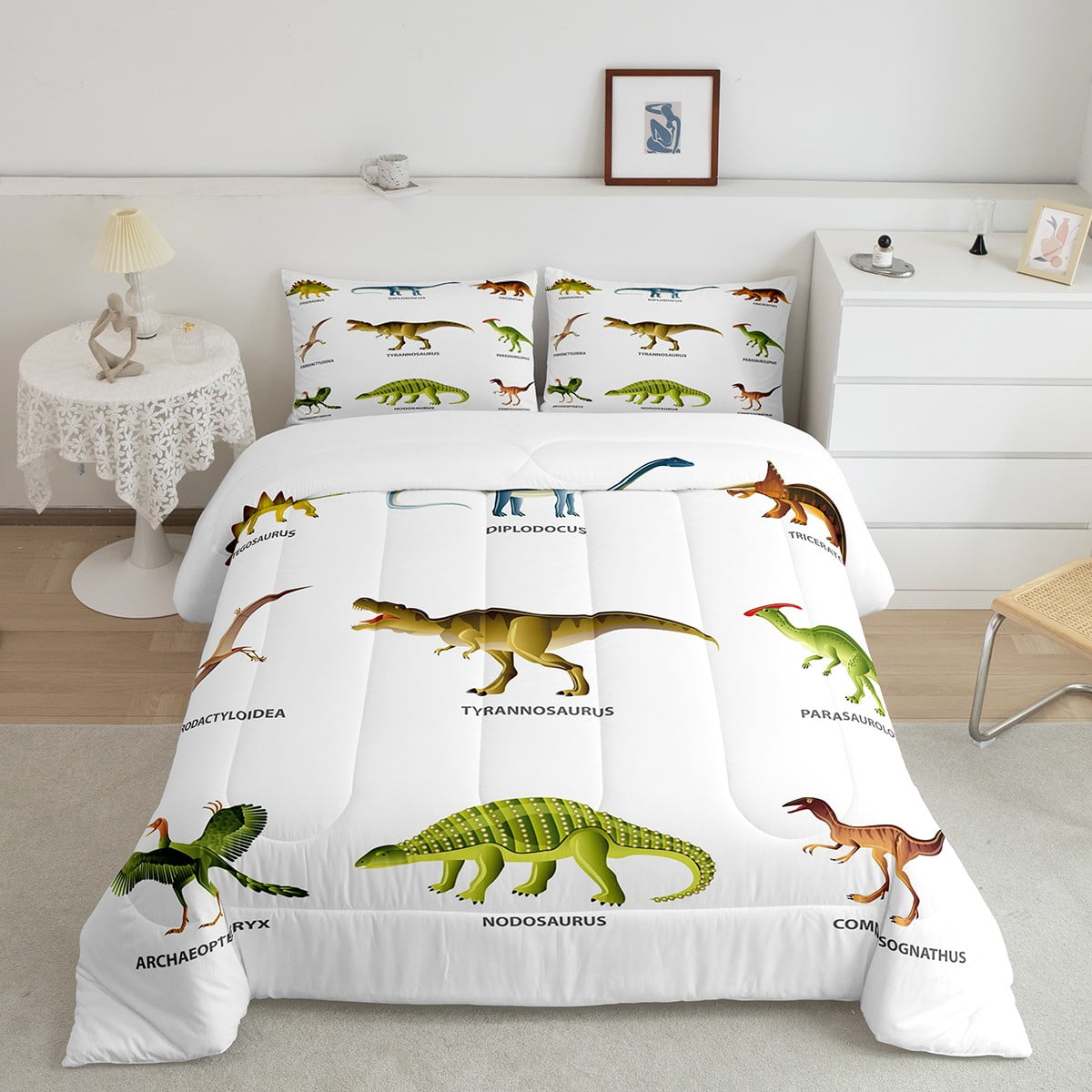 YST Dino Comforter Set Dinosaur Bedding for Toddler Boys Twin,Set of