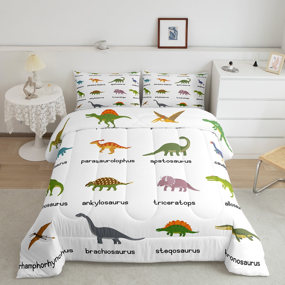 YST Dino Comforter Set for Kids,Dinosaur Bedding Sets for Boys Queen,Set of Ancient Dinosaur