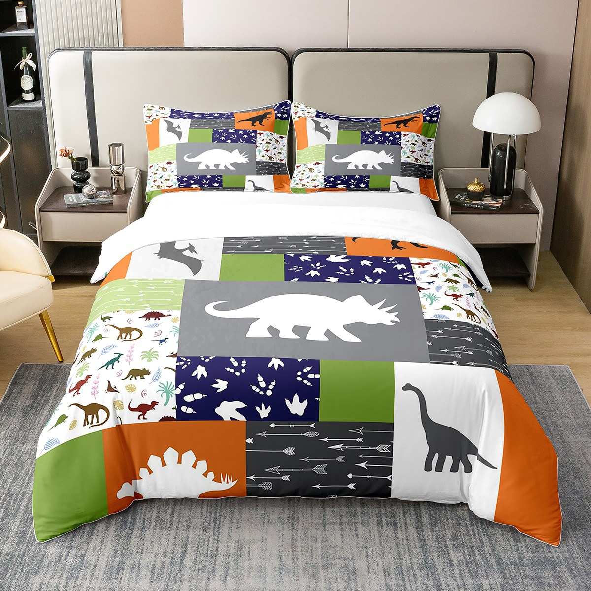 YST Dinosaur 100 Cotton Duvet Cover for Kids Toddlers,Cartoon Dino