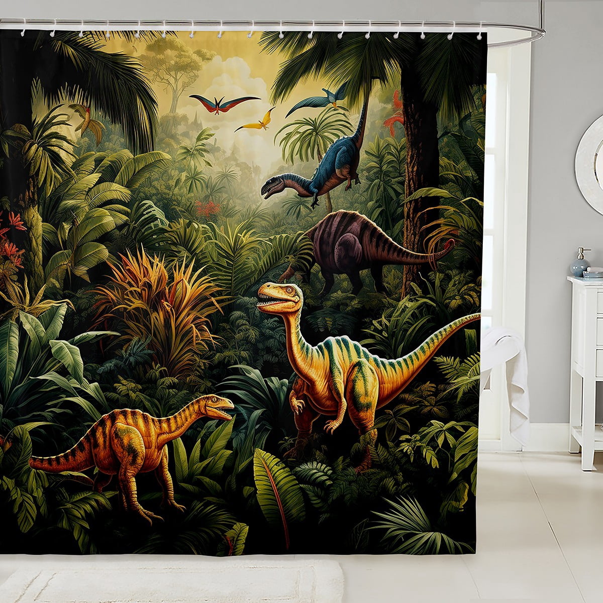 Dinosaur Fabric Shower Curtain Cartoon Dino Bathroom Shower Curtain ...