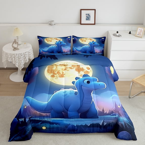 Erosebridal Dinosaur Full Comforter Set, Cartoon Dino Pattern Bedding Set Moon Starry Sky Bedding Comforter Sets Bedroom Decor, Cute Animal Dinosaur Quilted Duvet