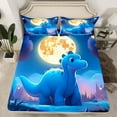 thumbnail image 1 of Dinosaur Queen Fitted Sheet, Cartoon Dino Pattern Bedding Set Moon Starry Sky Bed Sheets ren Bedroom Decor, Cute Animal Dinosaur Sheets, 1 of 6