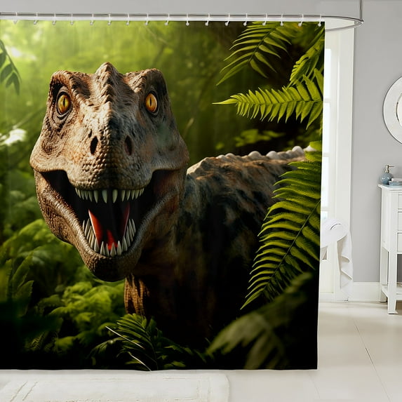 Dinosaur Shower Curtain Dinosaur Bathroom Shower Curtain Sets 3D Digital Print Shower Accessories Jungle Animal Bath Curtain 72"Wx84"L