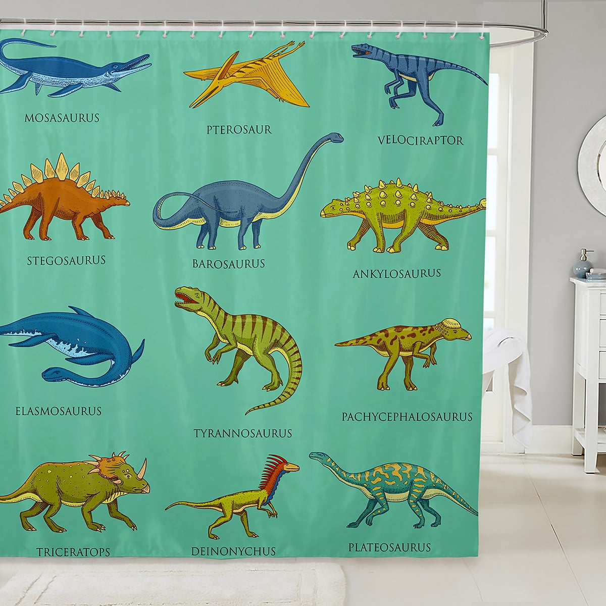 YST Dinosaur Shower Curtain for Kids Toddler 72x84 inch,Dino Bathroom
