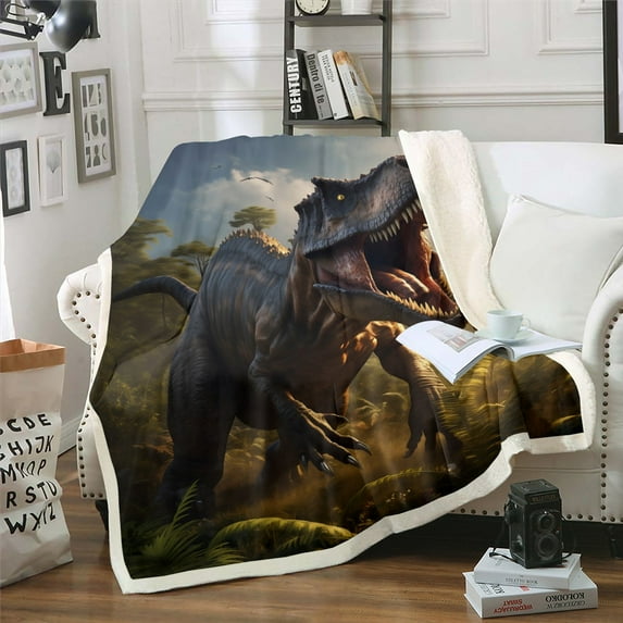 Dinosaur Throw Blanket Jungle Animal Fleece Blanket 3D Dinosaur Pattern Fuzzy Blanket Style Plush Bed Blanket Queen for Living Room