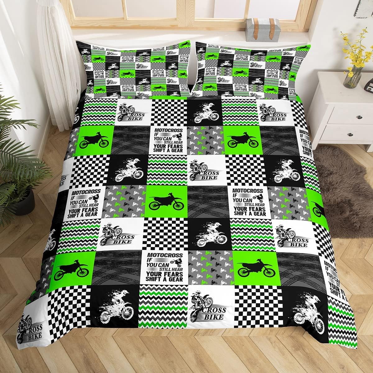 YST Dirt Bike Bedding Sets Twin Size,Motorcycle Racer Duvet Cover