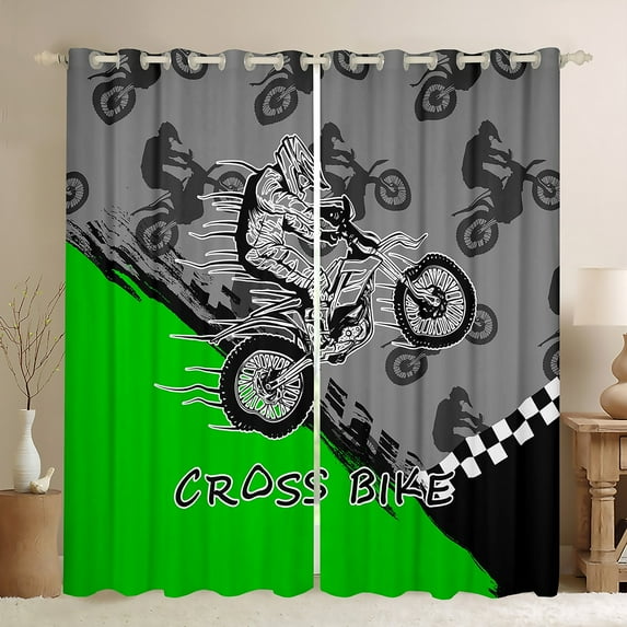 Erosebridal Dirt Bike Blackout Curtains Motocross Rider Curtains Extreme Sports Fluorescent Green Curtains & Drapes Motorbike Racing Moves Window Curtains, 42''Wx63''L